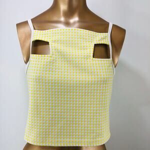 Paint It Red Women's Cami Crop Top Size Medium White Yellow Cut Out Sleeveless